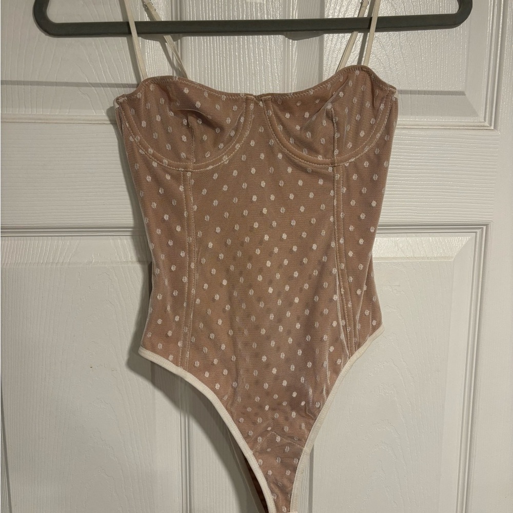 White Fox Boutique Brown Polka Dot Bodysuit